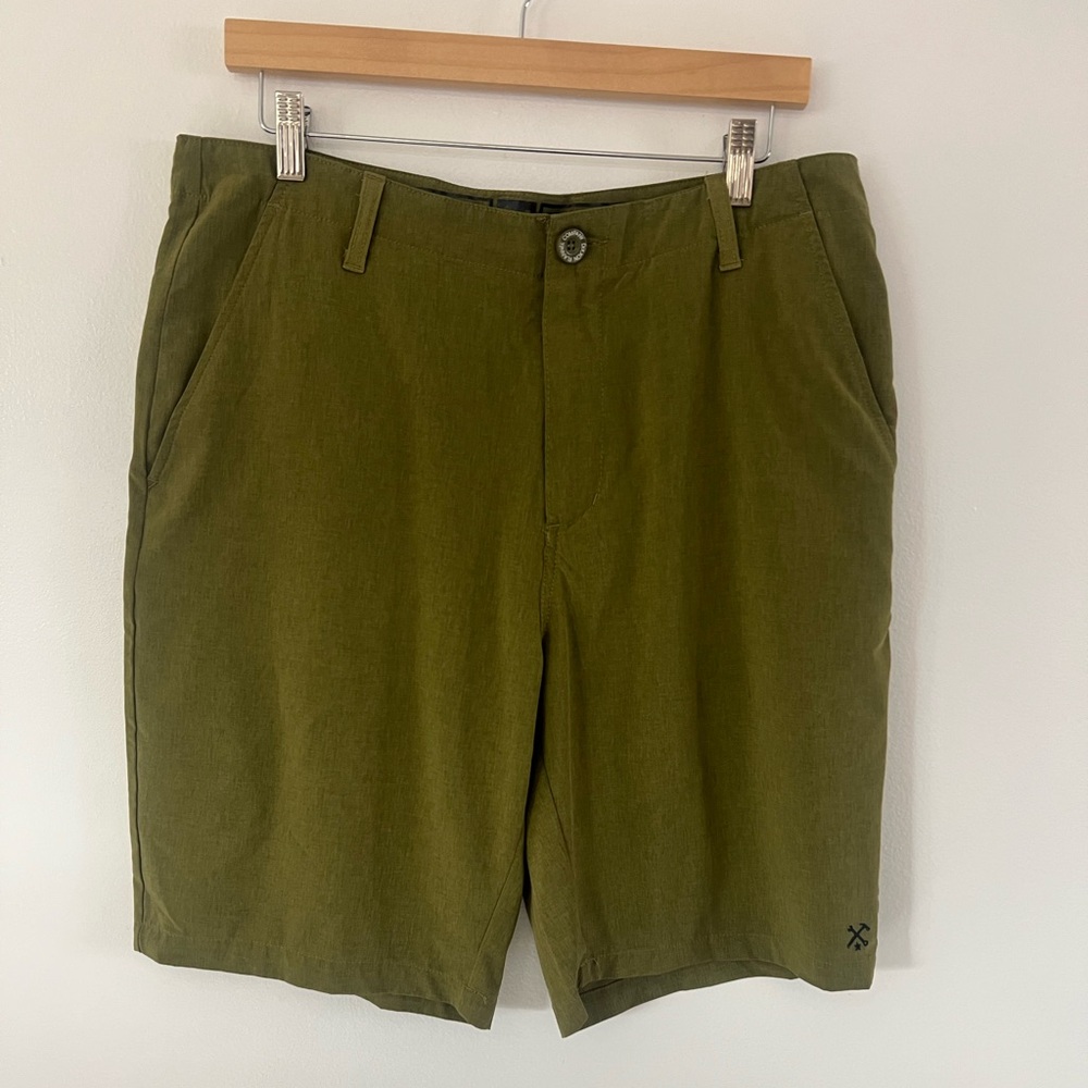 DIXXON Hybrid Shorts‎ In O.D.Green 10" Inseam Moisture Wicking Size 34